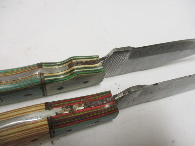 Two Damascus Fixed Hunting Knife with Leather Sheath - 5