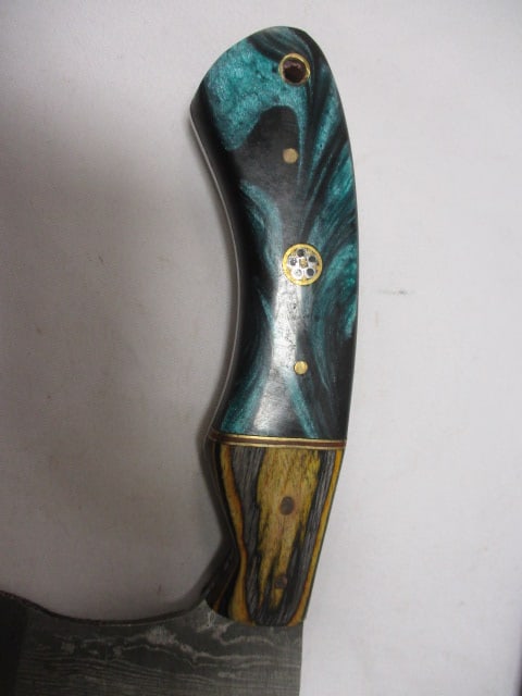 Damascus Cleaver with Leather Sheath - 3