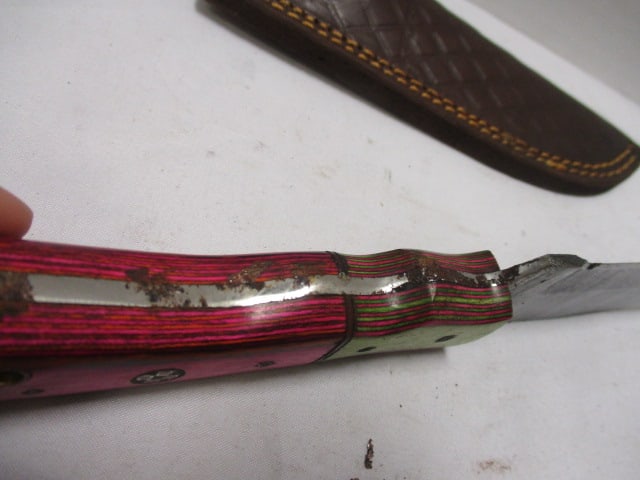 Two Damascus Fixed Hunting Knife with Leather Sheaths - 6