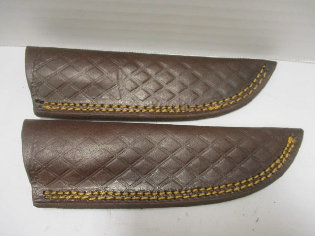 Two Damascus Fixed Hunting Knife with Leather Sheaths - 7