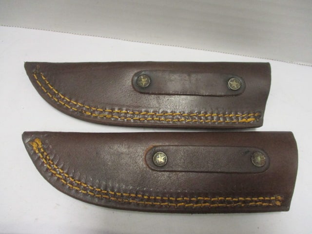 Two Damascus Fixed Hunting Knife with Leather Sheaths - 8
