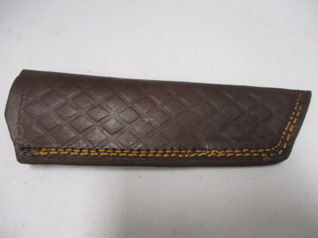 Damascus Railroad Bull Nose Knife with Leather Sheath - 5