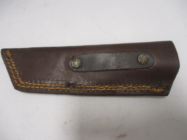 Damascus Railroad Bull Nose Knife with Leather Sheath - 6