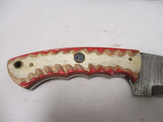 Damascus Gut Hook Knife with Leather Sheath - 3