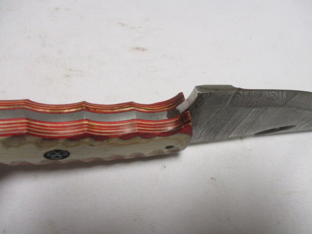 Damascus Gut Hook Knife with Leather Sheath - 5