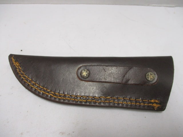 Damascus Gut Hook Knife with Leather Sheath - 7