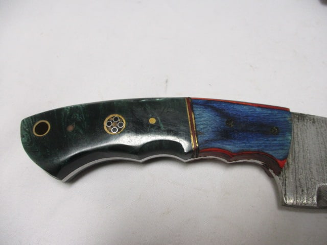 Damascus Gut Hook Knife with Leather Sheath - 3