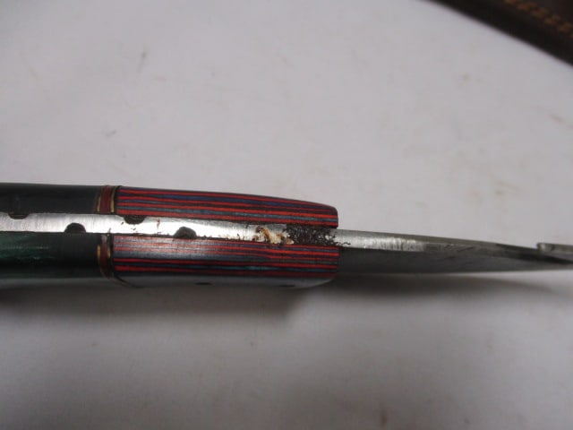 Damascus Gut Hook Knife with Leather Sheath - 4