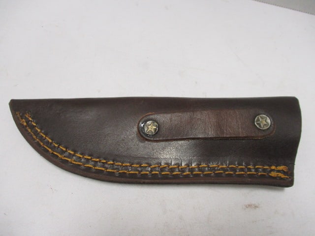 Damascus Gut Hook Knife with Leather Sheath - 7