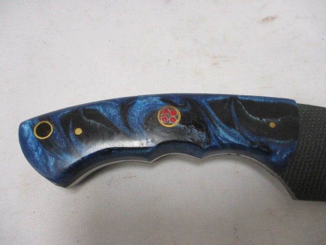 Damascus Gut Hook Knife with Leather Sheath - 3