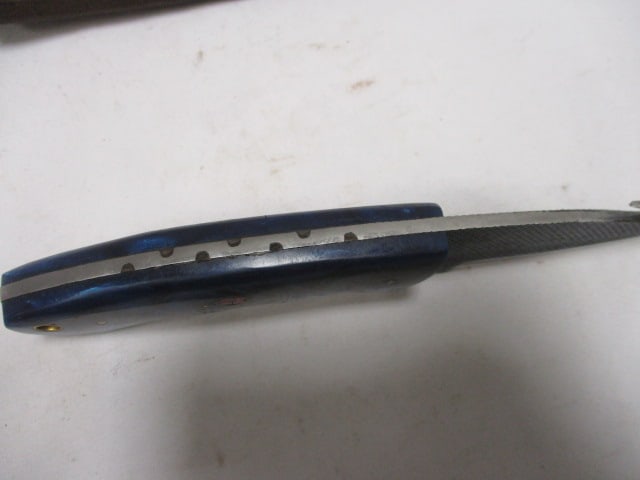 Damascus Gut Hook Knife with Leather Sheath - 4