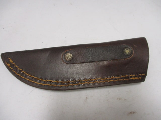 Damascus Gut Hook Knife with Leather Sheath - 7