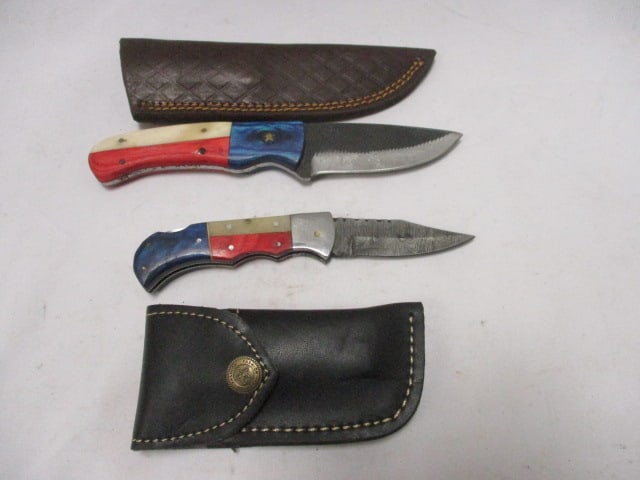 Two Damascus Knives with Leather Sheaths (1 of 10)