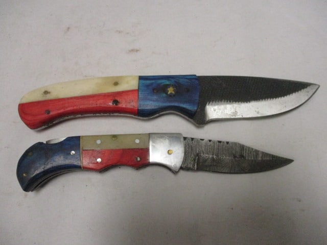 Two Damascus Knives with Leather Sheaths - 2
