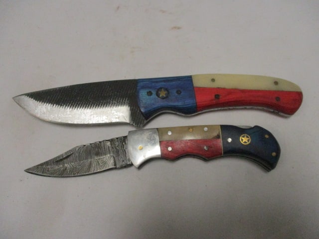 Two Damascus Knives with Leather Sheaths - 3