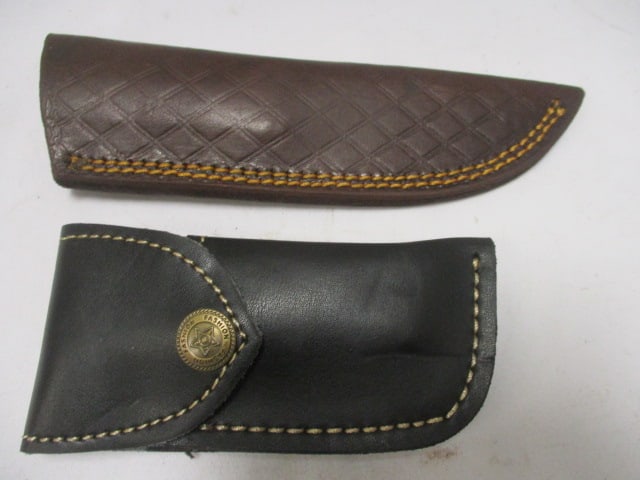 Two Damascus Knives with Leather Sheaths - 8