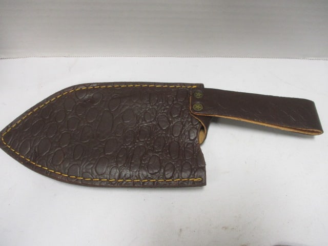 Damascus Cleaver with Leather Sheath - 7