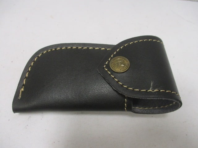 Damascus Folding Pocket Knife with Leather Sheath - 6