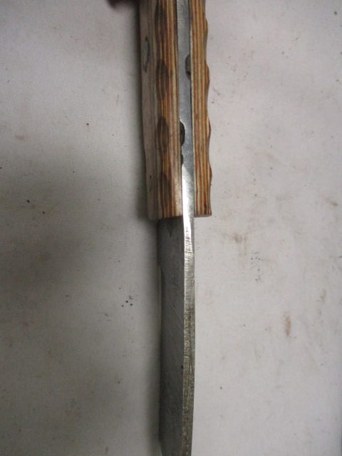 Damascus Railroad Bull Nose Knife with Leather Sheath - 4