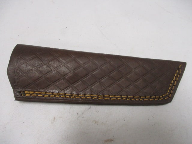 Damascus Railroad Bull Nose Knife with Leather Sheath - 6