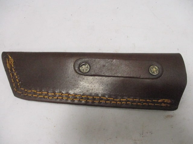 Damascus Railroad Bull Nose Knife with Leather Sheath - 7