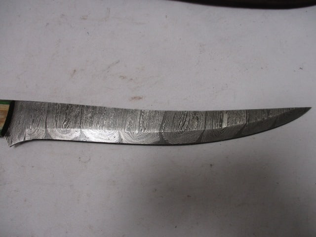 Damascus Filet Knife with Leather Sheath - 2