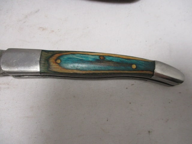 Damascus Folding Pocket Knife with Leather Sheath - 2