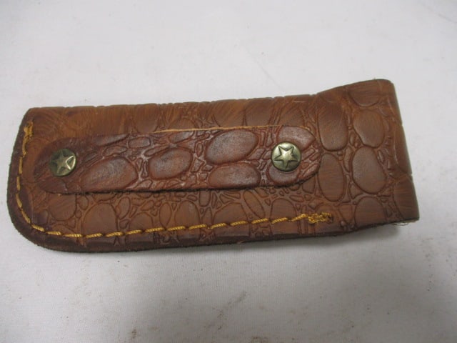 Damascus Folding Pocket Knife with Leather Sheath - 7