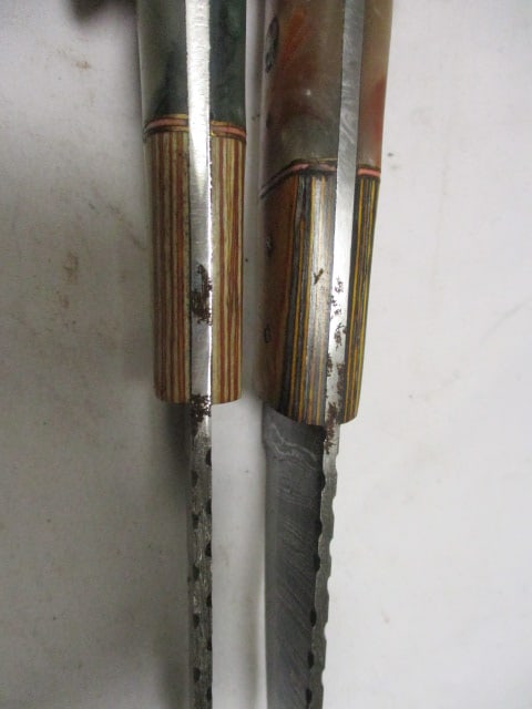 Two Damascus Hunting Knives with Leather Sheaths - 4