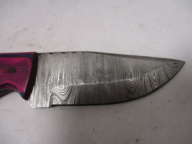 Damascus Hunting Knife with Leather Sheath - 2