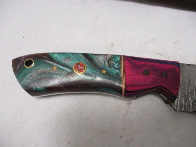Damascus Hunting Knife with Leather Sheath - 3