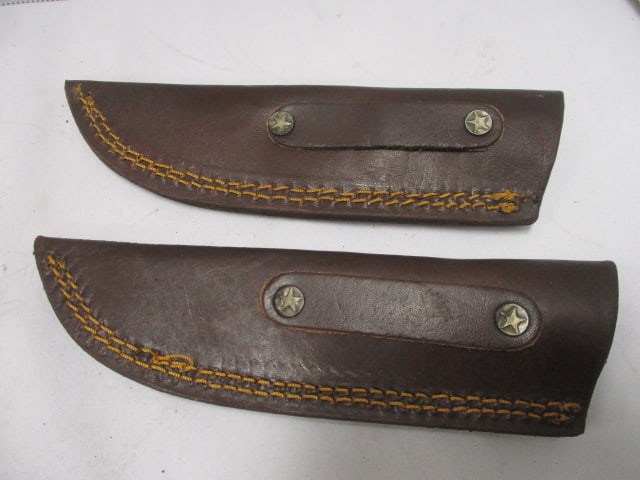 Two Damascus Hunting Knives with Leather Sheaths - 10