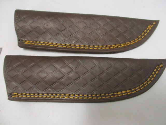Two Damascus Hunting Knives with Leather Sheaths - 9
