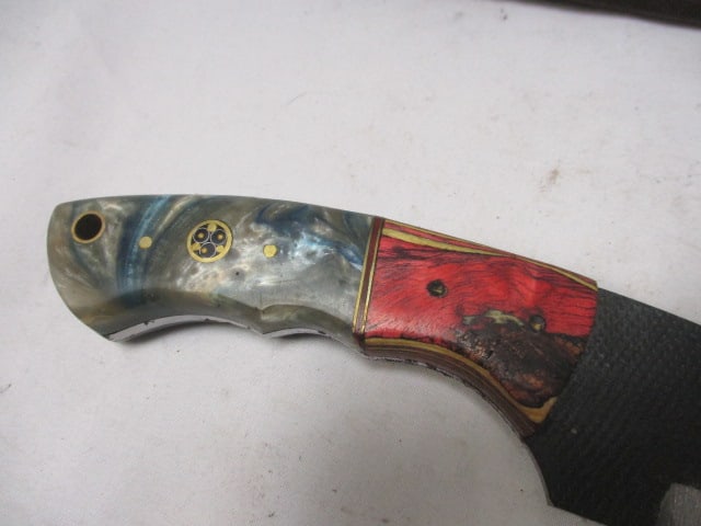 Damascus Gut Hook Knife with Leather Sheath - 3