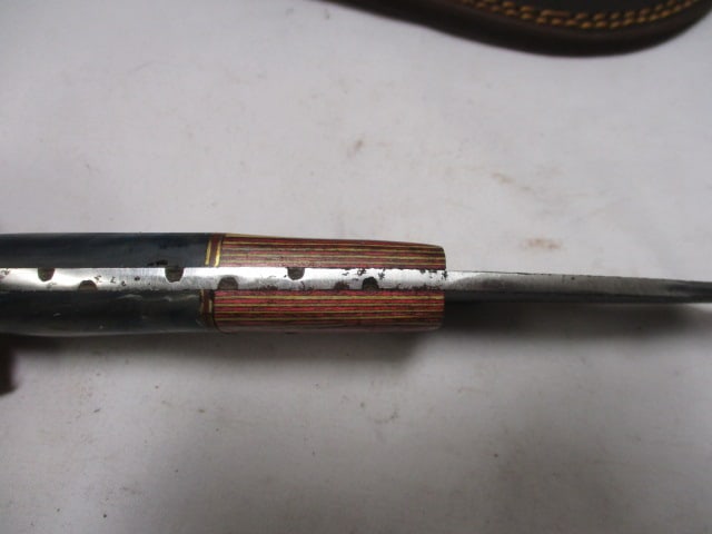 Damascus Gut Hook Knife with Leather Sheath - 4