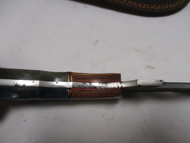Damascus Gut Hook Knife with Leather Sheath - 5