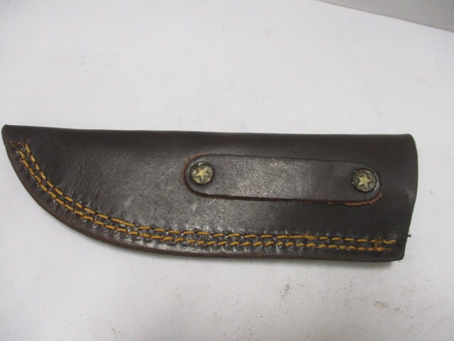 Damascus Gut Hook Knife with Leather Sheath - 7