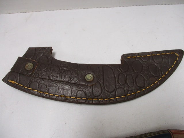 Damascus ULU Alaskan Cutting Knife with Leather Sheath - 5
