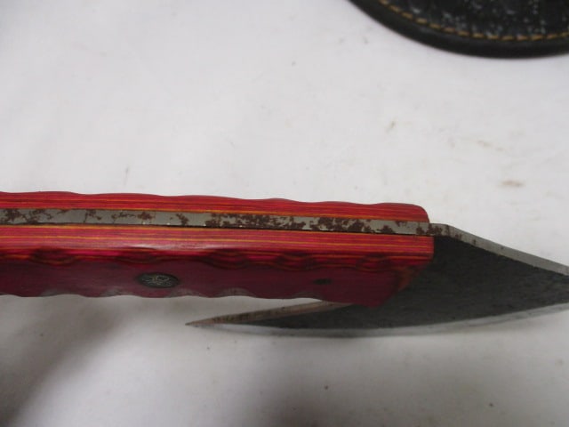 Damascus ULU Alaskan Cutting Knife with Leather Sheath - 4