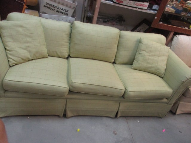 Green Plaid Fabric Sofa: 88"
