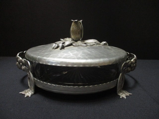 Hammered Aluminum Covered Divided Glass Server Dish: 6" Diameter