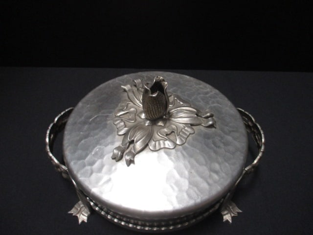 Hammered Aluminum Covered Divided Glass Server Dish - 2
