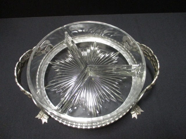 Hammered Aluminum Covered Divided Glass Server Dish - 3