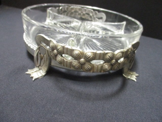 Hammered Aluminum Covered Divided Glass Server Dish - 5
