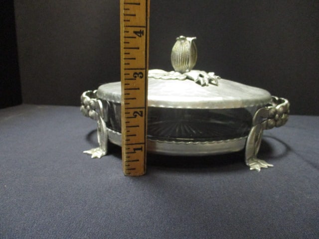 Hammered Aluminum Covered Divided Glass Server Dish - 6