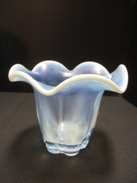 Blue Art Glass Vase 8", L.E. Smith Moon/Stars Goblet 6", & - 2