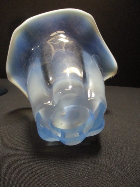 Blue Art Glass Vase 8", L.E. Smith Moon/Stars Goblet 6", & - 4