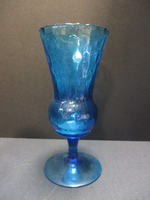 Blue Art Glass Vase 8", L.E. Smith Moon/Stars Goblet 6", & - 5