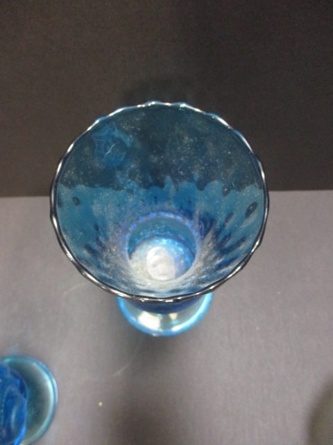 Blue Art Glass Vase 8", L.E. Smith Moon/Stars Goblet 6", & - 6