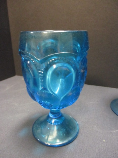 Blue Art Glass Vase 8", L.E. Smith Moon/Stars Goblet 6", & - 7